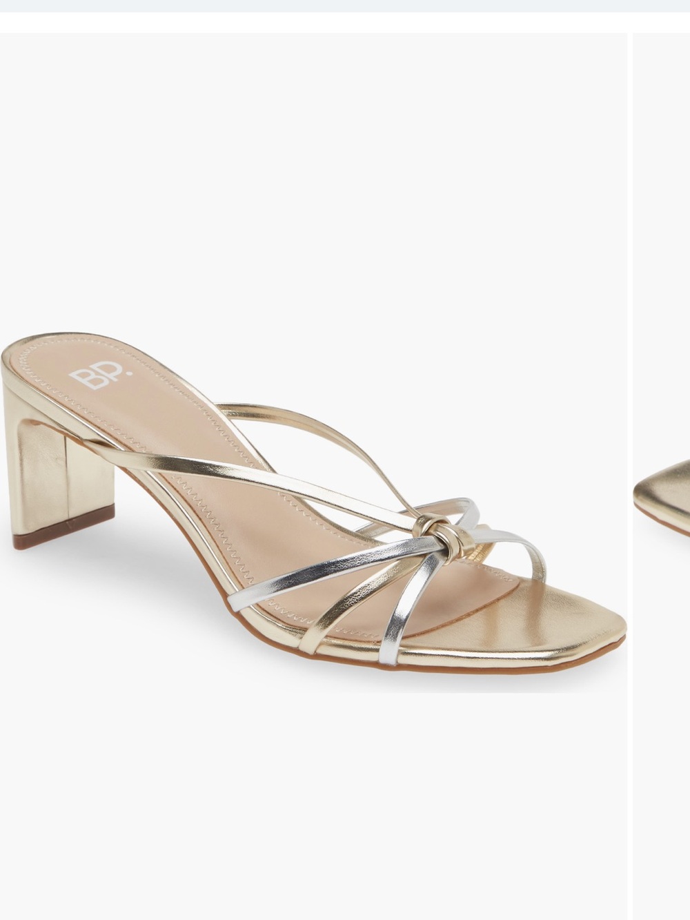 bp Metallic Gold and Silver Strappy Block Heel Mules